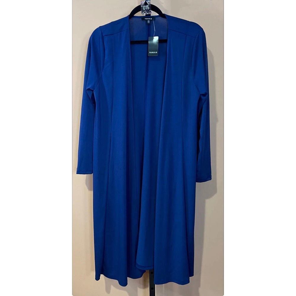 Torrid Womens Dark Blue Longline Duster Cardigan Open Front Size 00 M/L NEW